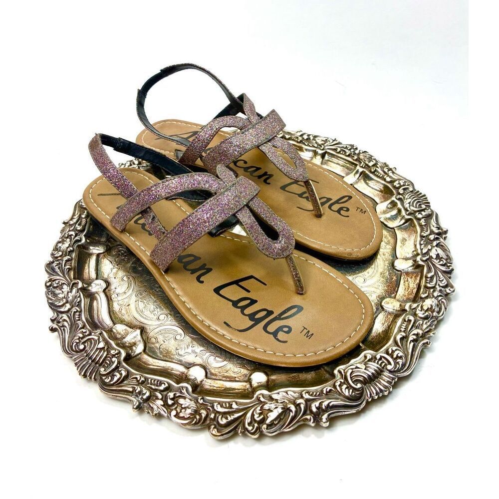 American Eagle Rose Gold Glitter Sandals Sz 7